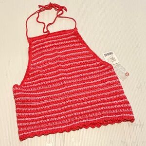Urban Outfitters Vibrant Red and Pink Crochet Halter Crop Top